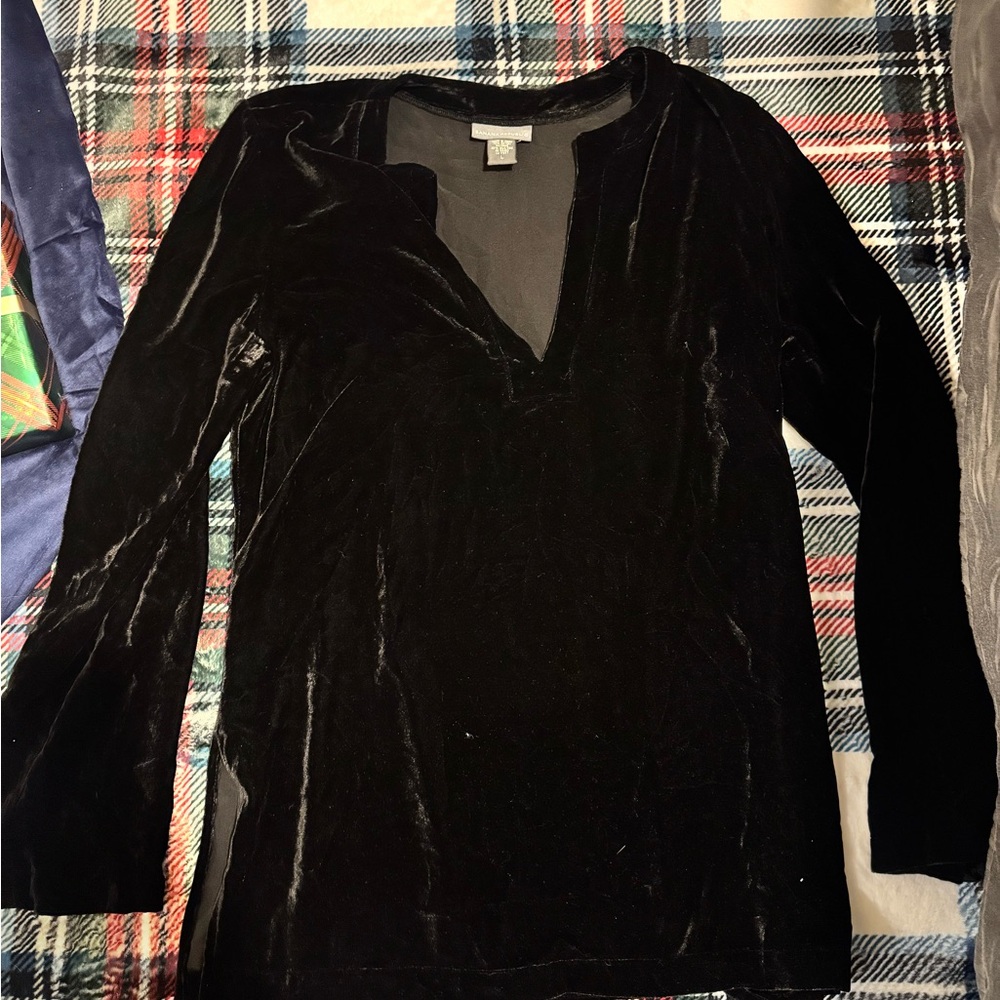 Banana Republic Black Velvet Long Sleeve Top